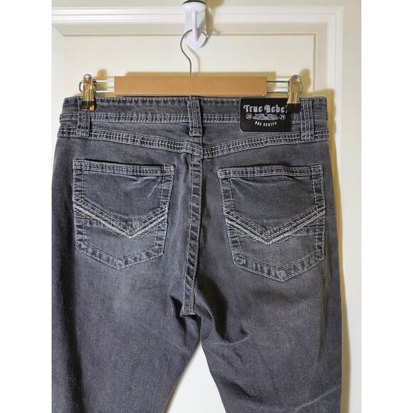 TRUE REBEL Black Medium Wash Heavy Stitching 808-Slim Fit Stretch Jean 30x30 - Picture 4 of 10